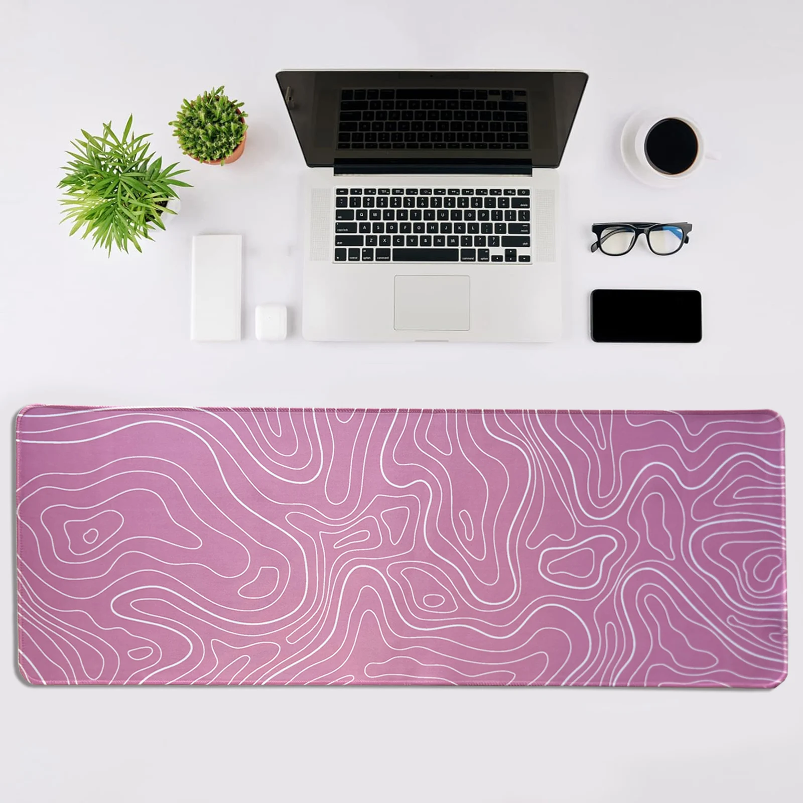 Pink Geographic Lines Large Mouse Pad Desk Pad Mouse Pad for Keyboard,3D Game mouse pad For Living Room Bedroom, Game Player Hom