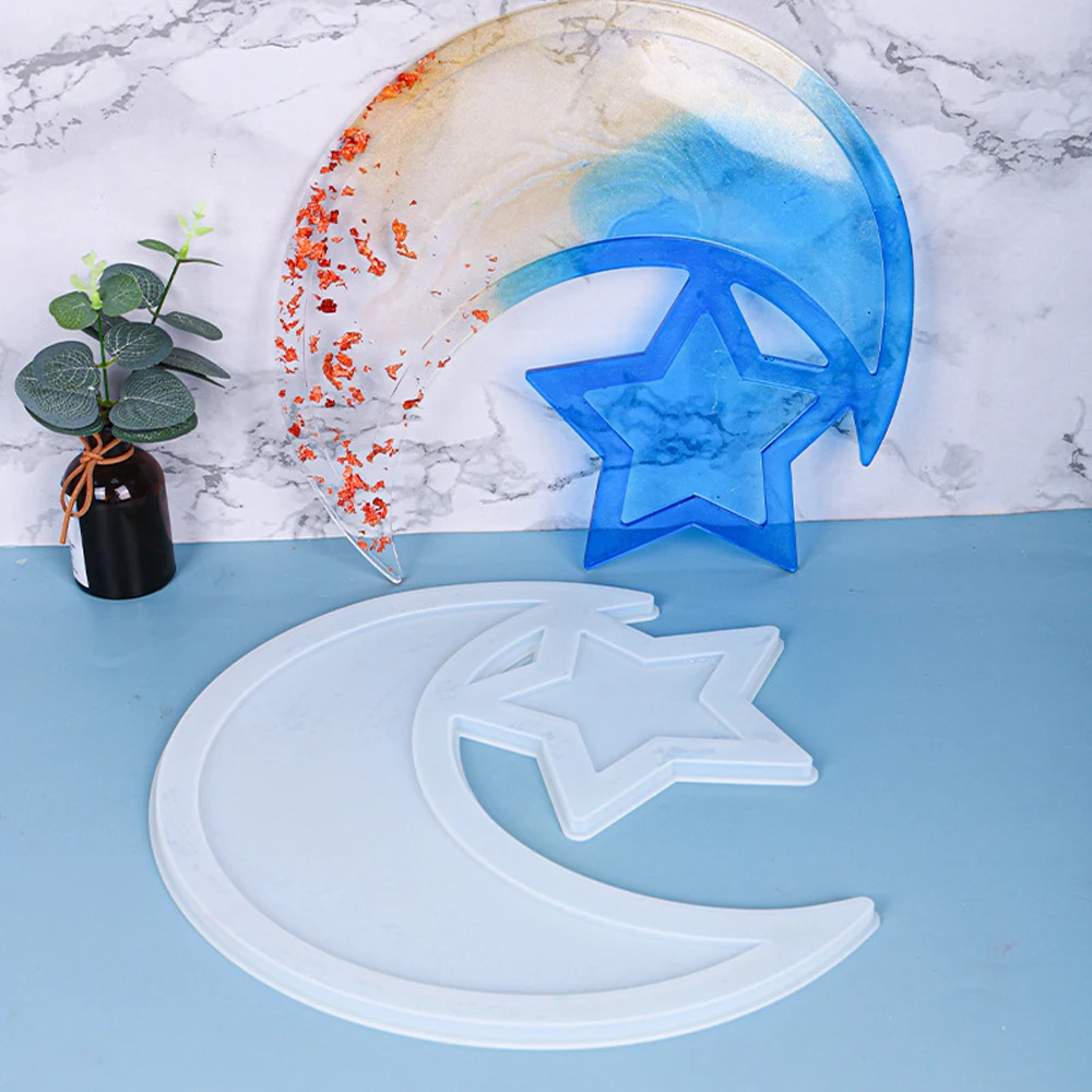 Dessert Tray Epoxy Resin Mold Moon Star Ramadan Serving Plate Silicone Mould DIY Crafts Islam Muslim Pastry Display