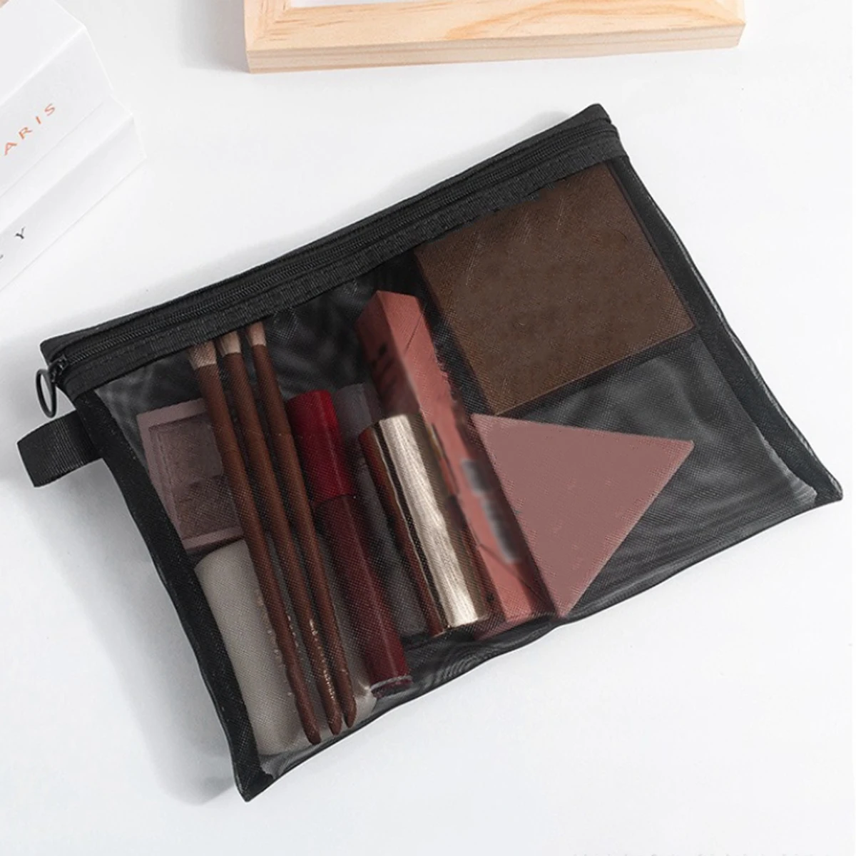 Einfache Reise-Kosmetiktasche aus Netzstoff, Große Toilettenartikel-Aufbewahrungstasche, Tragbare Make-up-Tasche für Geschäftsreisen, 1 Stück – Detail 4