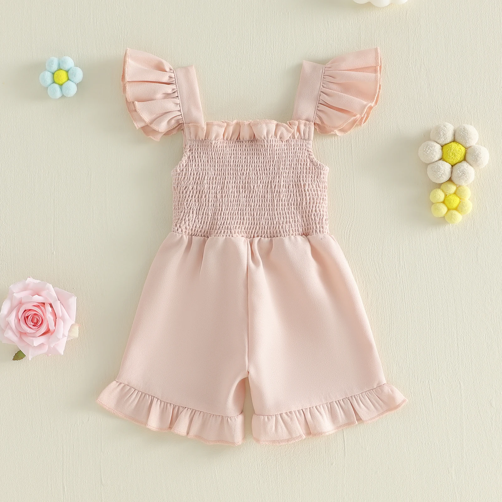 

Комбинезоны Tregren для маленьких девочек, летняя одежда, однотонные детские комбинезоны с рюшами и бантом спереди, боди, комбинезоны