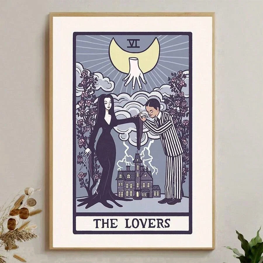 Impresiones en lienzo de cartas de Tarot para amantes de estilo Retro, póster de película de terror de la familia Adams para sala de estar, dormitorio y decoración artística de pared