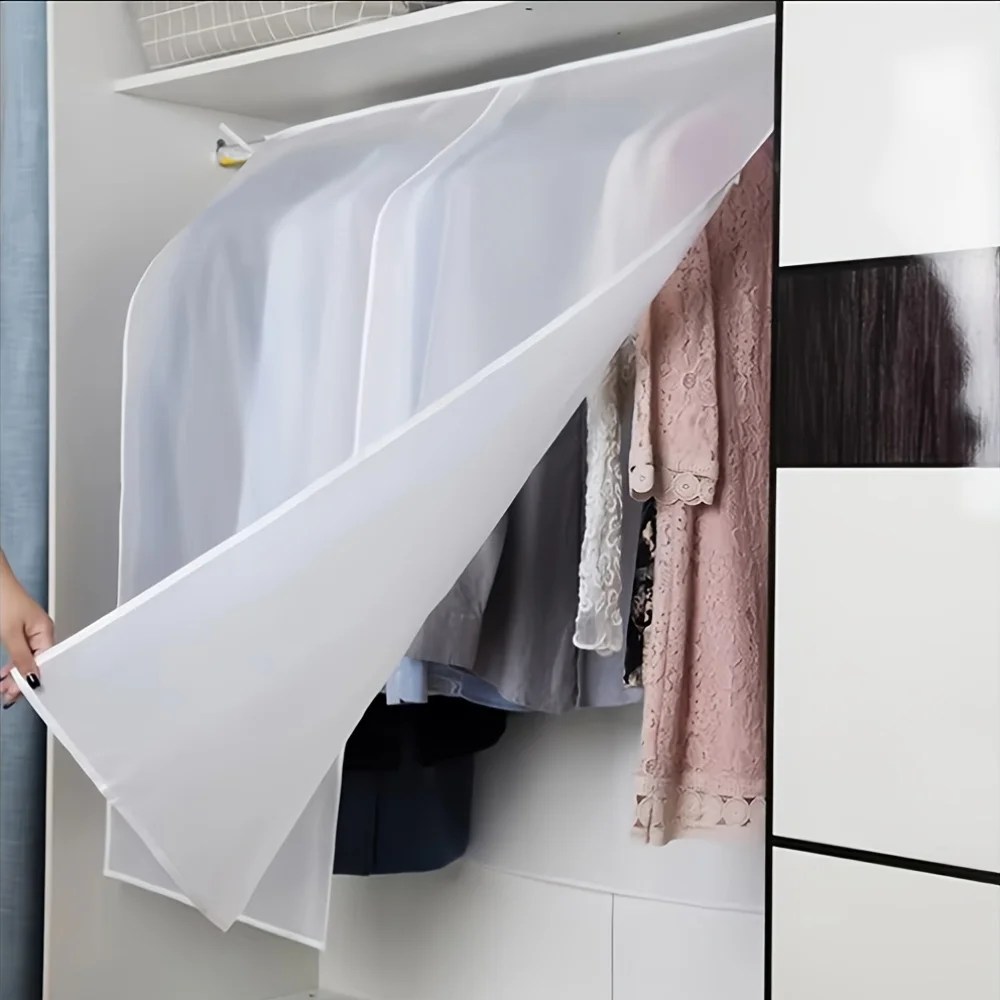 4pcs Clothes Dust Cover Translucent Dress Clothes Garment Dust Cover Hanging Organizer Waterproof Dustproof Clothes Storage - view 3