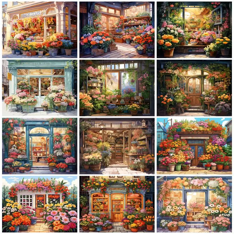 

RUOPOTY Canvas Painting By Numbers Flower Shop Markers By Numbers Wall Art Picture Diy Crafts Decoration Home