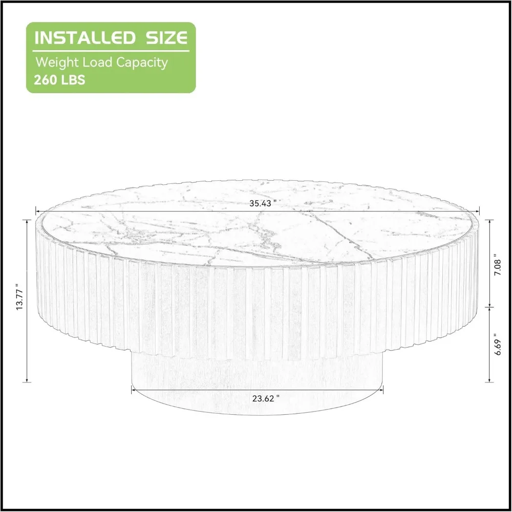 Round Coffee Table 35.43" Wood CoffeeTable with Sintered Stone Tabletop for Living Room Circle CoffeeTableModern Farmhouse Cente