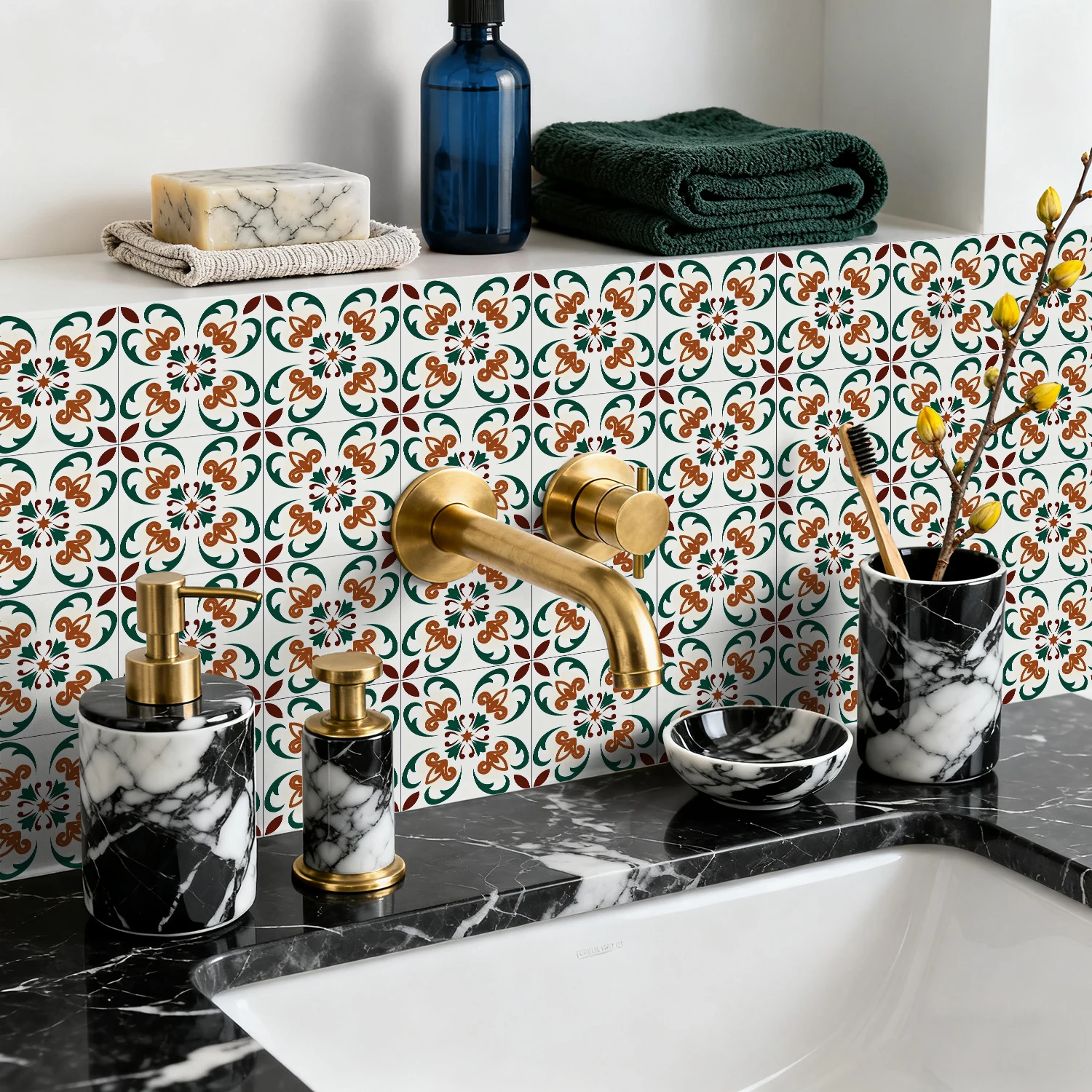 36 pieces of minimalist floral tile stickers, self-adhesive wall stickers, waterproof kitchen