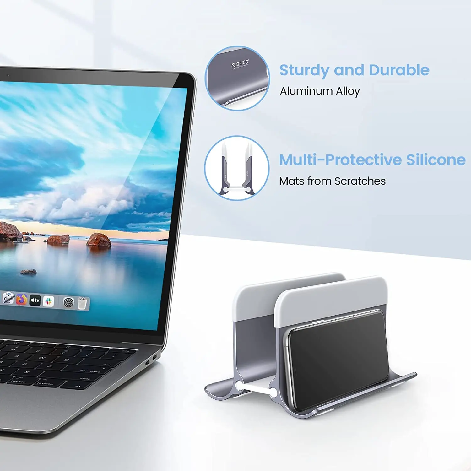 Orico aluminium vertikaler laptop ständer schwerkraft verriegelung halter desktop notebook ständer tablet ständer für macbook pro dell tablet halten