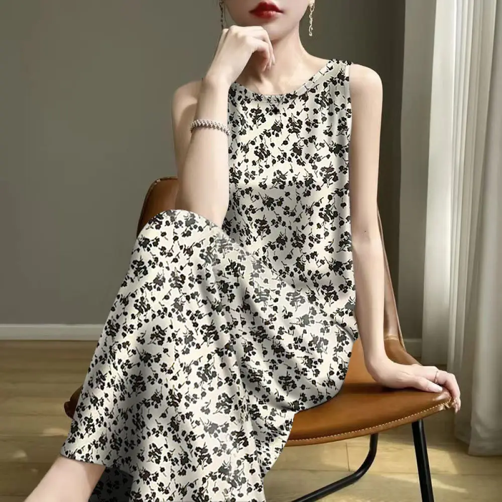 Summer Women Dress Floral Print Spaghetti Strap Sleeveless A Line Casual Beach Vacation Dresses Elegant Slim Fit Vest Gown view 3