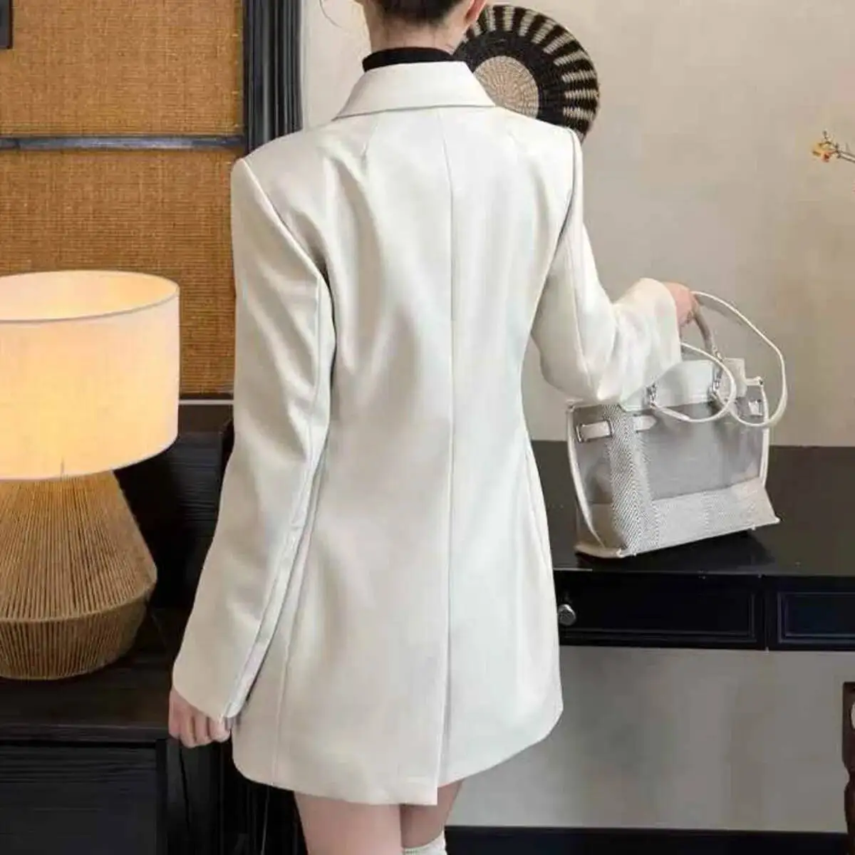BJTZ Fashion Solid Color Double Breasted Blazer Jacket For Woman 2025 Spring Autumn New Long Sleeve Versatile Female Outwear