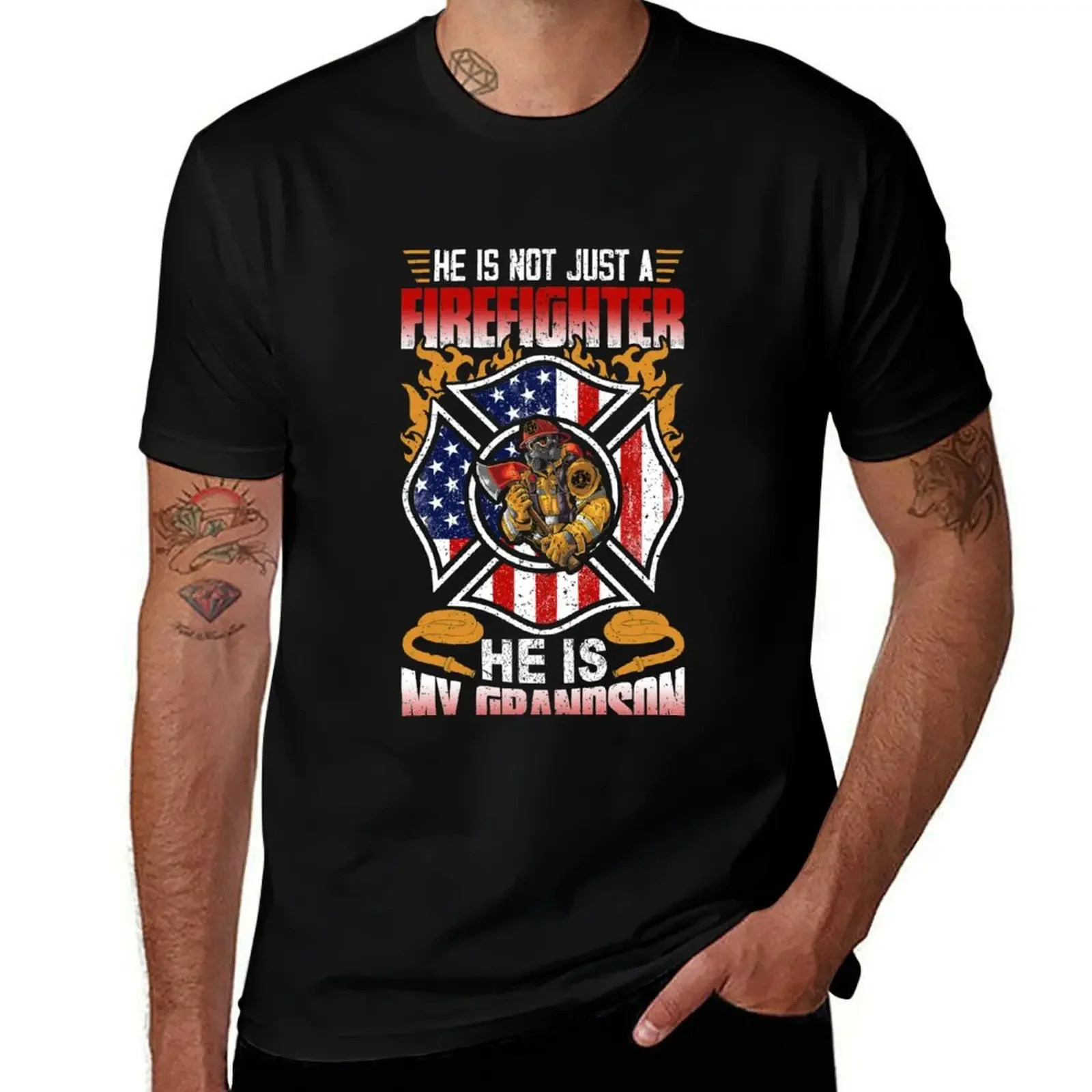 My Grandson Is A Firefighter Proud Fire Grandma Grandpa Gift Shirt T-Shirt rapper graphic tees custom t shirt Men's clothing