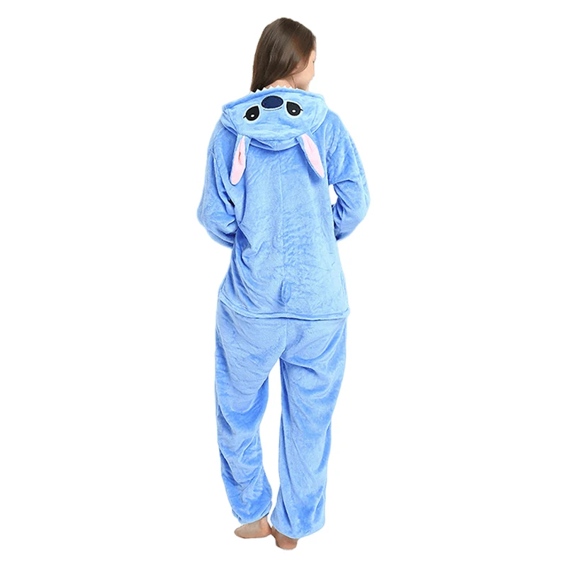 Adults Stitch Cosplay Pajamas Anime Stitch Angel Cute Costume Jumpsuit Pajamas Hooded Sleepwear Halloween Costume for Men Women