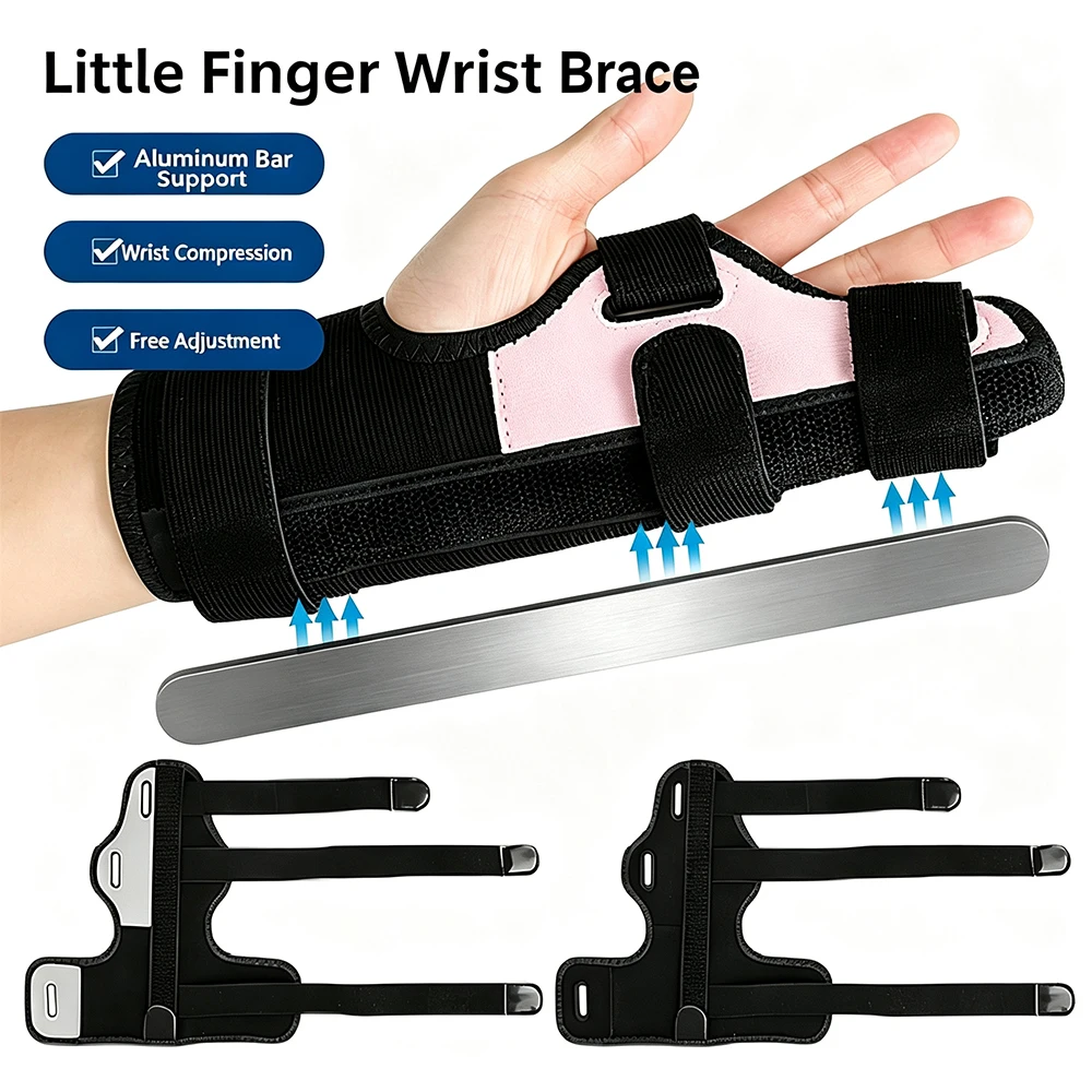 1/2Pcs Adjustable Metacarpal Finger Wrist Splint,Polyester Hand Brace with Removable Aluminum Bar, Pinky Ring Finger Immobilizer