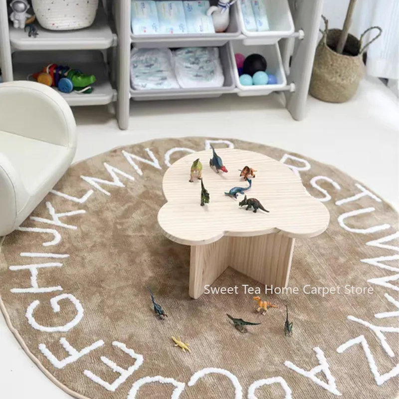 Nordic Simple Letter Bedroom Round Non-slip Mat Soft Washable Large Living Room Home Decor Rug Short Velvet Study Floor Carpet