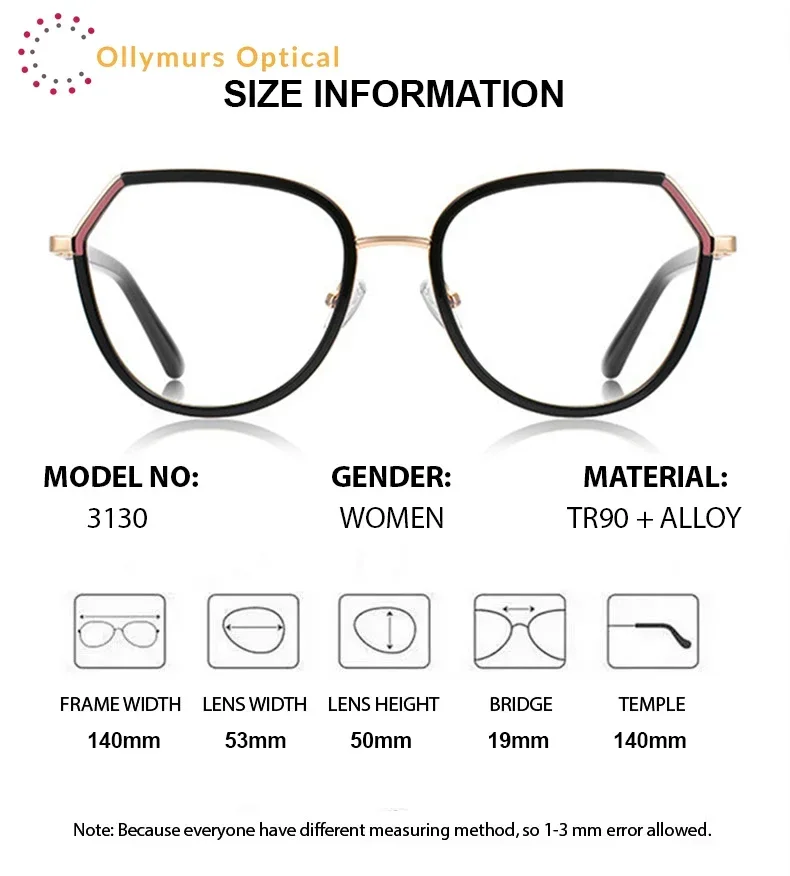 

Spectacle for Reading Fashion Women Ollymurs Prescription TR90 Myopia Recipe Lenses Transparent Bifocal Multifocal Progressive