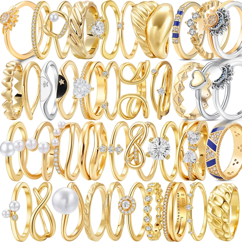 New 925 Sterling Silver Gilding Original Ring Gold Color Sparking Popular LOVE Wedding Certified Women Party Jewelry Anniversary