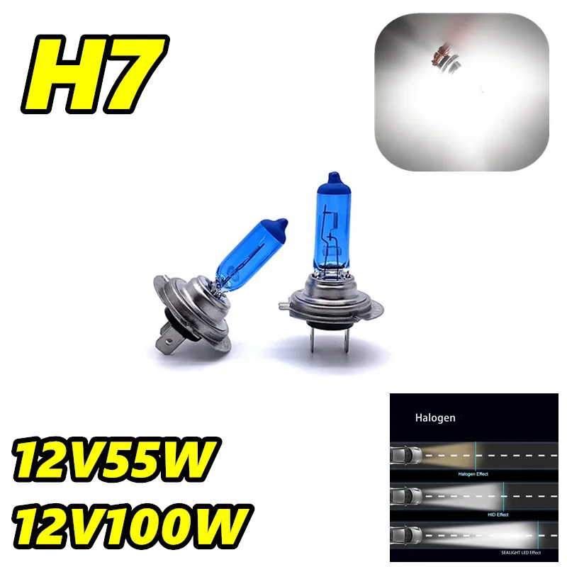 

2pcs H7 Super White Headlights 55W 12V PX26d Quartz Halogen Bulb High Power 100W auto Lamp 6000K Fog Lights