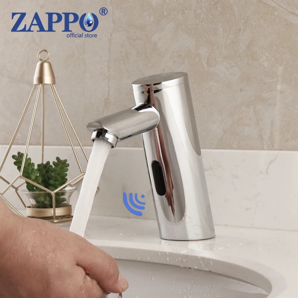 

ZAPPO Bathroom Basin Sink Faucet Chrome Polished Automatic Sensor Faucets Hot & Cold Water Mixer Tap Touch Senser Mixer Tap