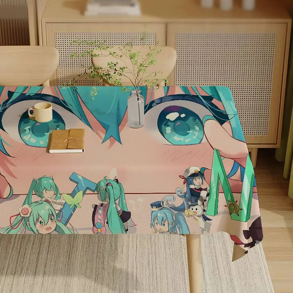 Cute H-Hatsune M-Miku Tablecloth Birthday Party Wedding Christmas Table Cover Wipe Desk Cloth Decor Covers Rectangle
