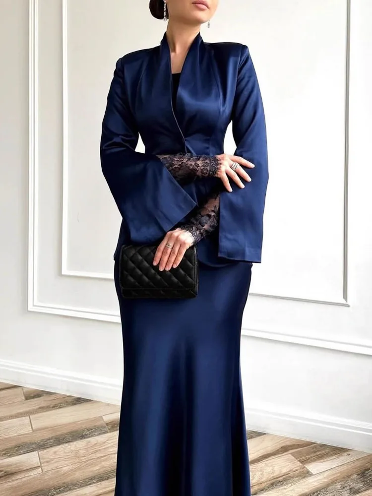 

Sexy V-neck Button Coat and Half Skirt 2 Piece Set Fall Elegant Solid Color High Waist Suits 2025 Fashion Party Women's Outfit