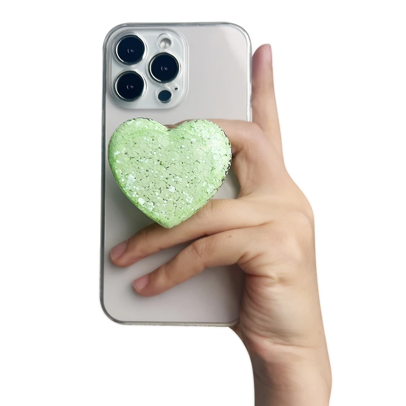 حامل هاتف على شكل قلب لامع جديد، حامل قابل للطي لسطح المكتب كسول، قبضة هاتف على شكل قلب لامع من ماكرون