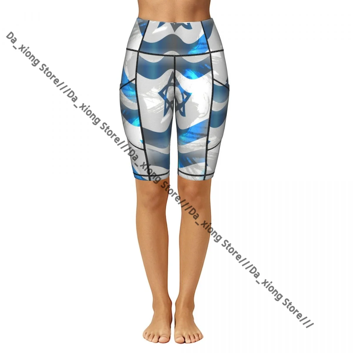 Women High Waist Yoga Shorts Israel Flag Abstract Stretch Hip Lifting Quick Dry Fitness Sports Shorts