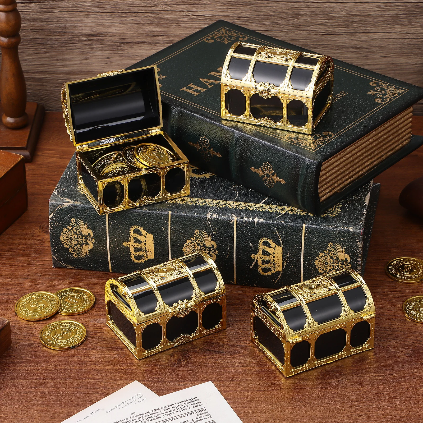 10 قطع القراصنة الكنز الصدر مجموعة خمر صندوق تخزين من البلاستيك الصغير للأطفال لعب الأدوار في الهواء الطلق الكنز هانت الطرف #2