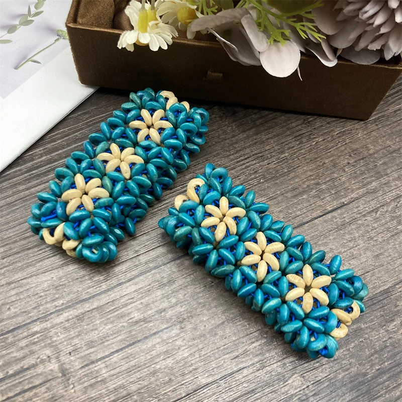 Bohemian Vintage Colorful Wooden Bead Elastic Bracelets for Women Ethnic Hand knitted Flower Bracelet Female Jewelry