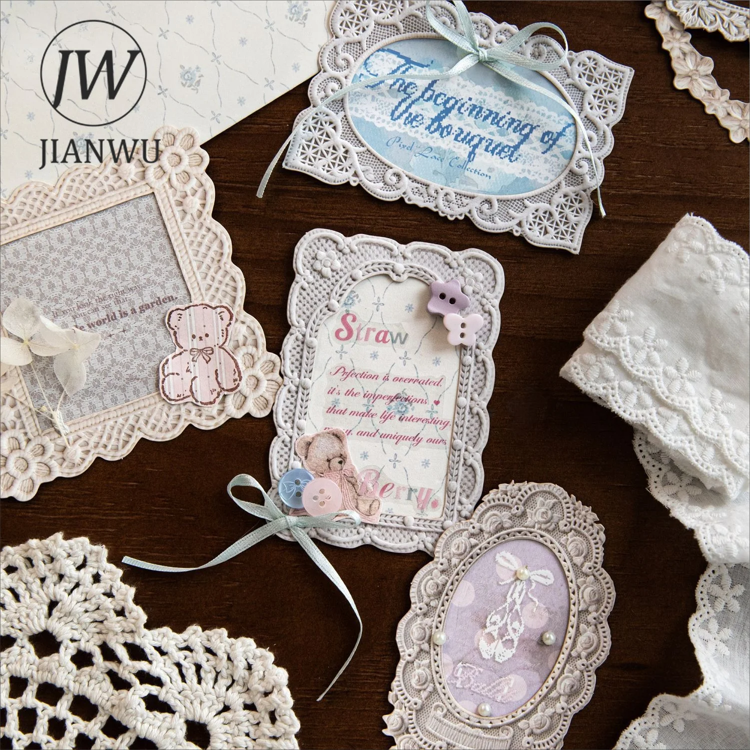 JIANWU Vintage Baroque Lace Flower Border Relief Landscape Material Collage Scrapbooking Sticker Creative DIY Journal Stationery view 3