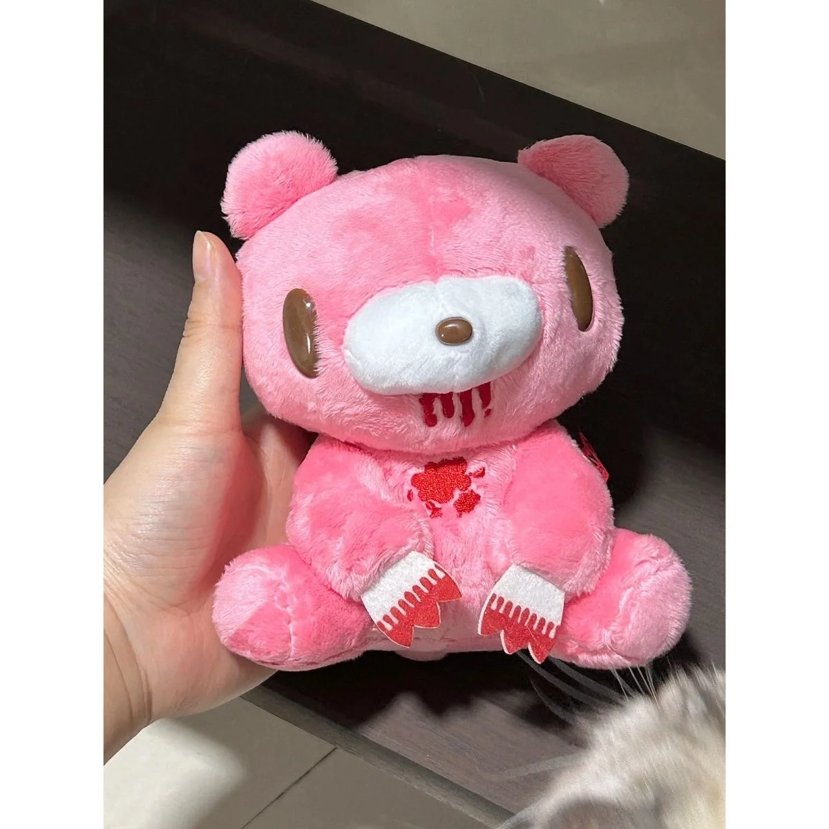 Kawaii **Gloomy Bear** Pink Plush Doll Soft Cute Stuffed Toy Blood Pattern Gothic Horror Plushie Hanging Decoration for Girls