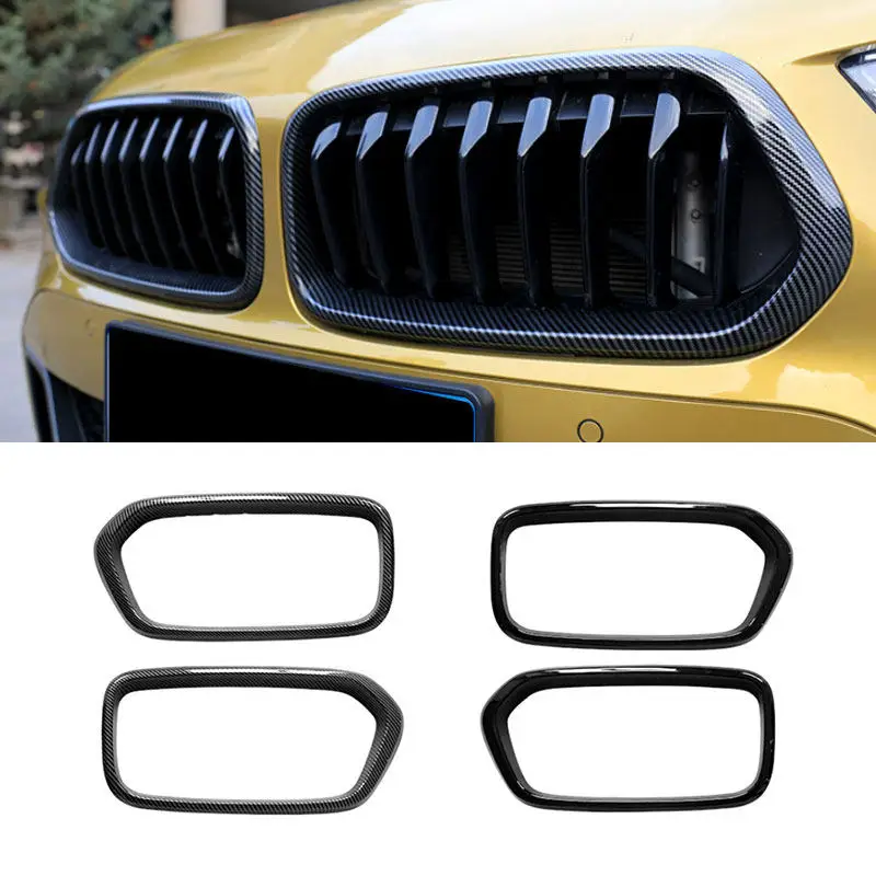 

Carbon Fiber Texture / Glossy Black Car ABS Front Bumper Grille Trim For BMW X2 F39 2020 2021 2pcs