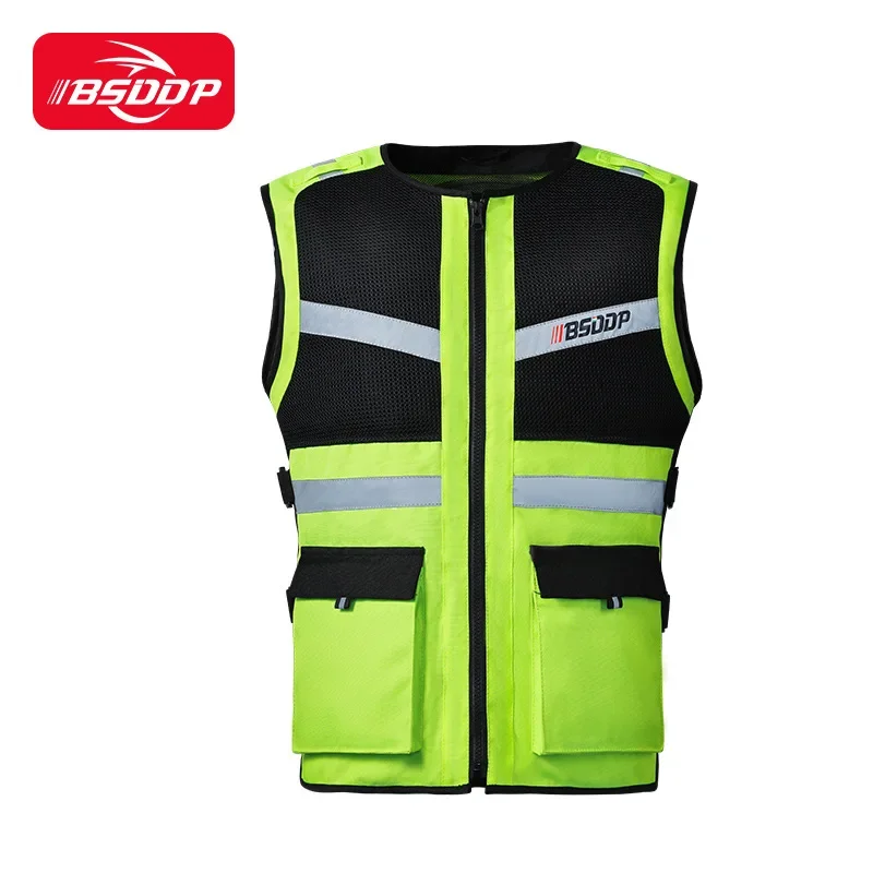 BSDDP Motorcycle Reflective Safety Vest Motorcyclist Reflective Clothing High Visibility Fluorescent Vest with Back Protector