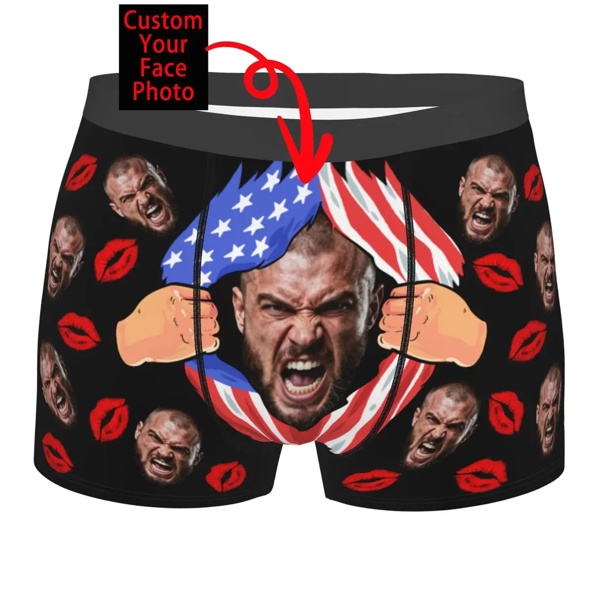 Custom US Flag With Your Photo Face Boxer Shorts For Homme Sexy 3D Personalized Underwear Panties Briefs Breathable Underpants