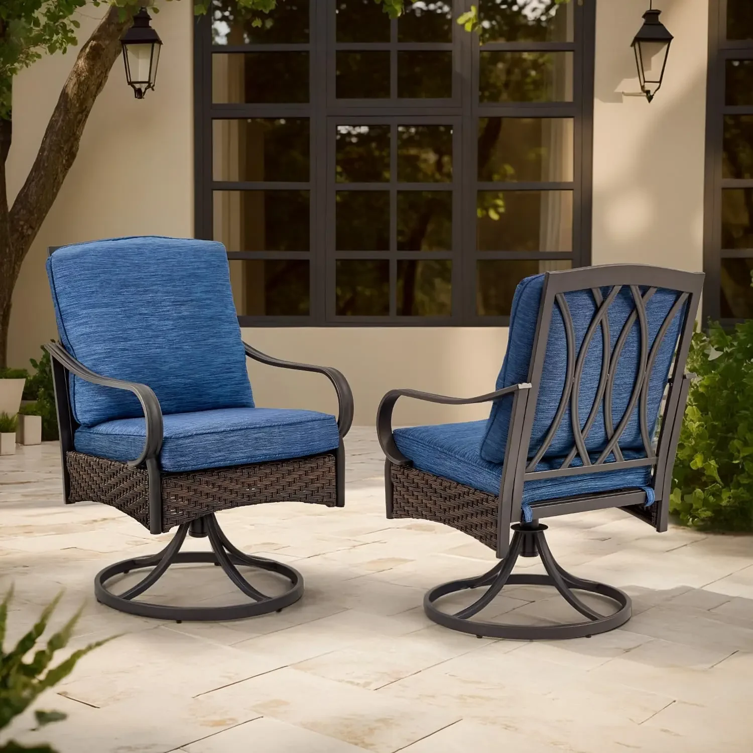 

Patio Dining Chairs Set of 2, Outdoor Swivel Rocker Patio Chairs with Cushion, Wicker Patio Chairs for Garden, Backyard, Balcony