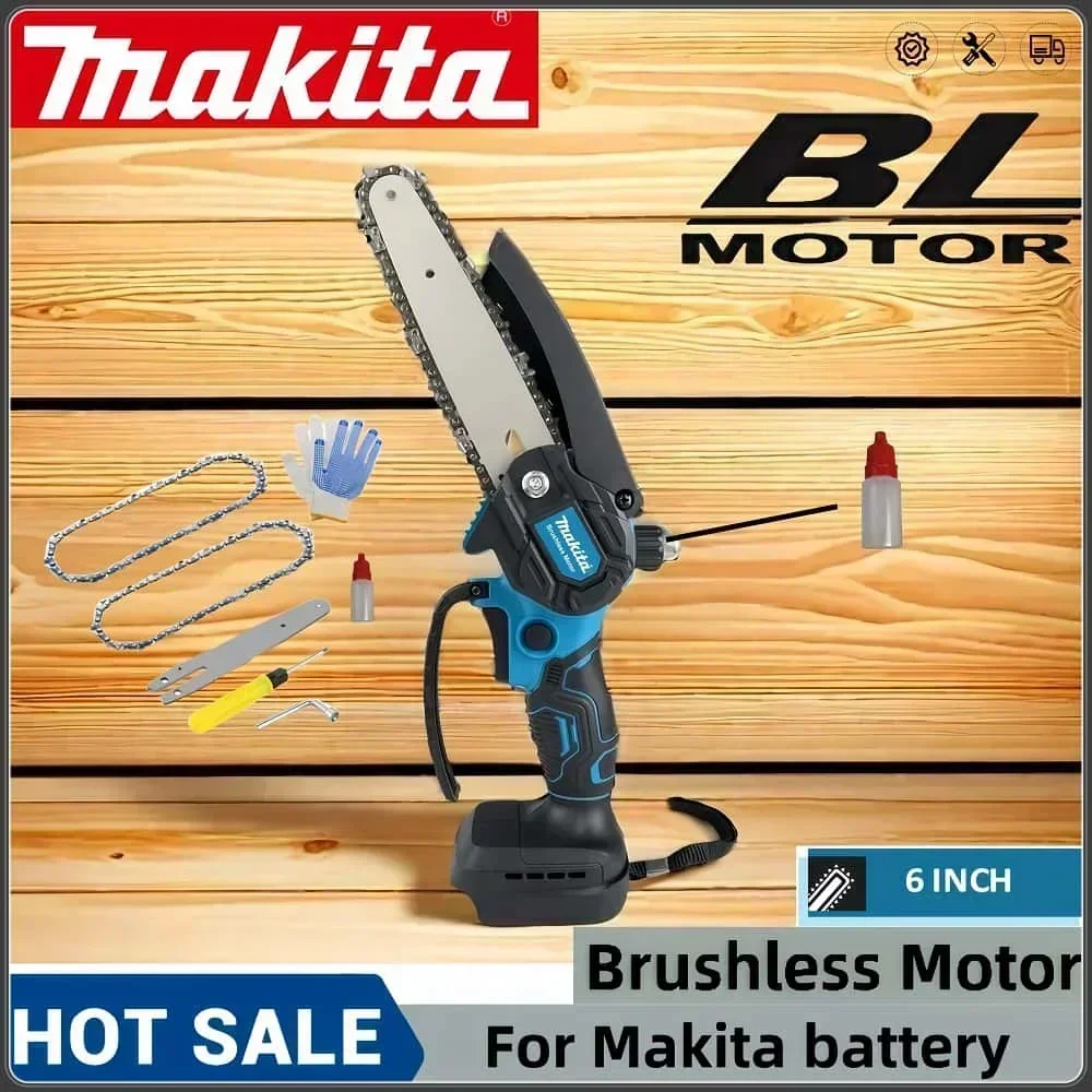 Makita New 6-inch oil pot brushless chain saw cordless mini handheld trimming saw woodworking chainsaw