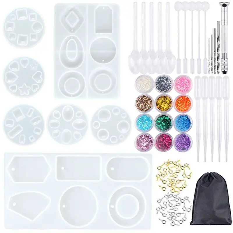 

89Pieces Resin Keychain Molds Round Earring Pendant Decor Molds with Pigment