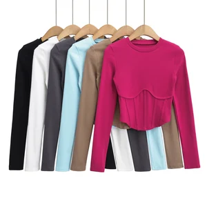 Vintage y2k Streetwear Weiße Ernte weibliche Topos Langer Schlaf Sex sexy t -Shirts die geschnittenen t -Shirt schwarze schwarze schwarze Tops mit Rippen 12 Hauptverkäufe der Krupped White Gloss - №9