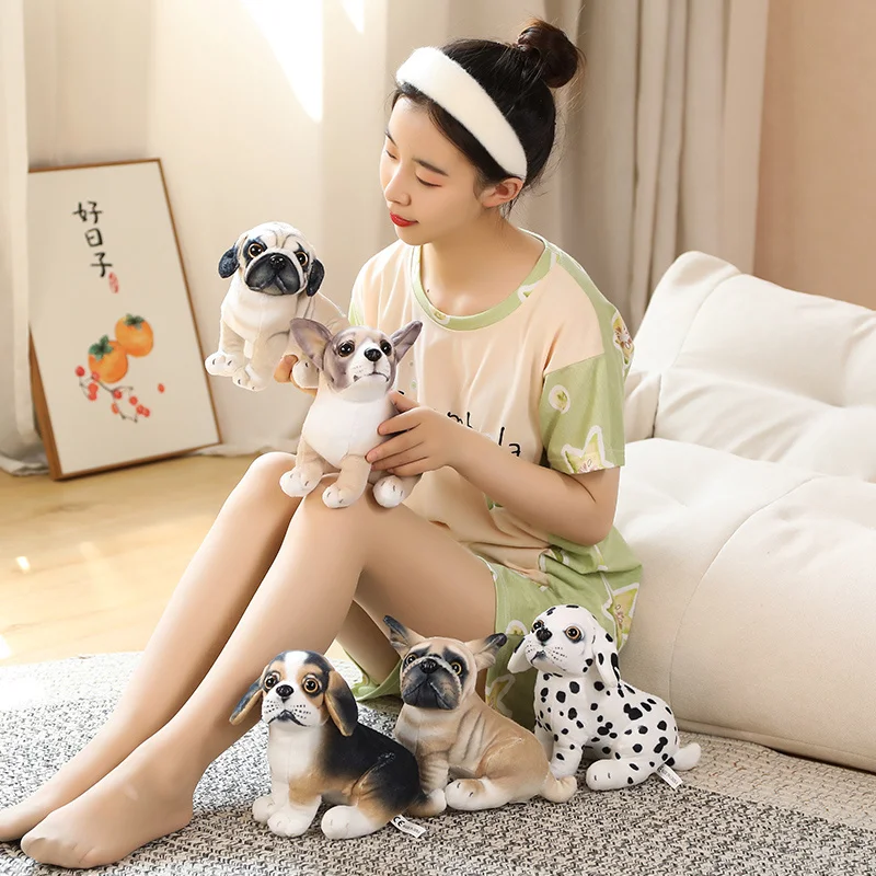 20 ซม.จําลองนั่ง Bulldog Pug Dog Beagle Plush ของเล่น Dalmatian ตุ๊กตานุ่มตุ๊กตาตุ๊กตาสัตว์ของขวัญวันเกิดสําหรับเด็กตกแต่งห้อง