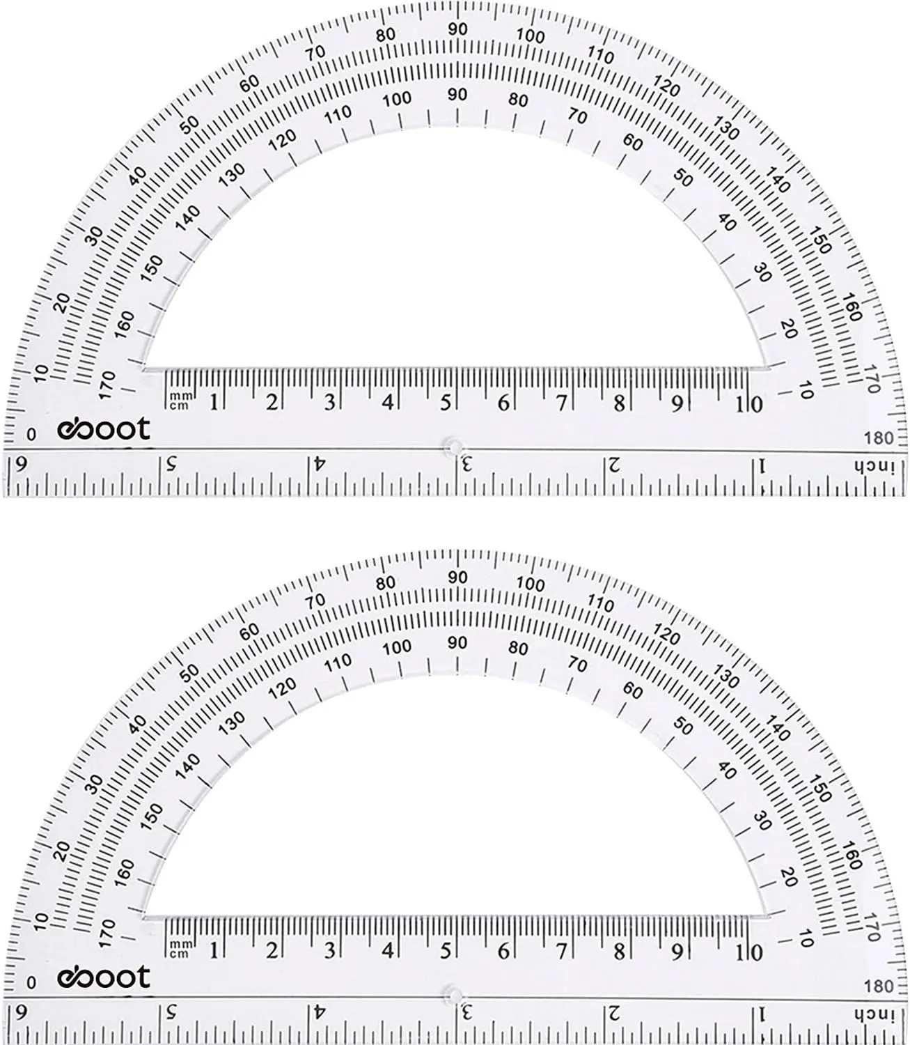 

6 Inch Clear Plastic Protractor 180 Degree Angle Measurement Tool, 2 Pack for Geometry and Math