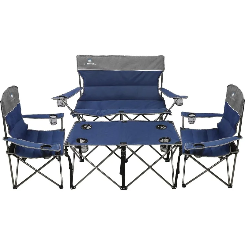 Camping Chair 4 Piece Set, Outdoor Folding Camping Chair with Table, Heavy Duty Lawn Chair with Cup Holder