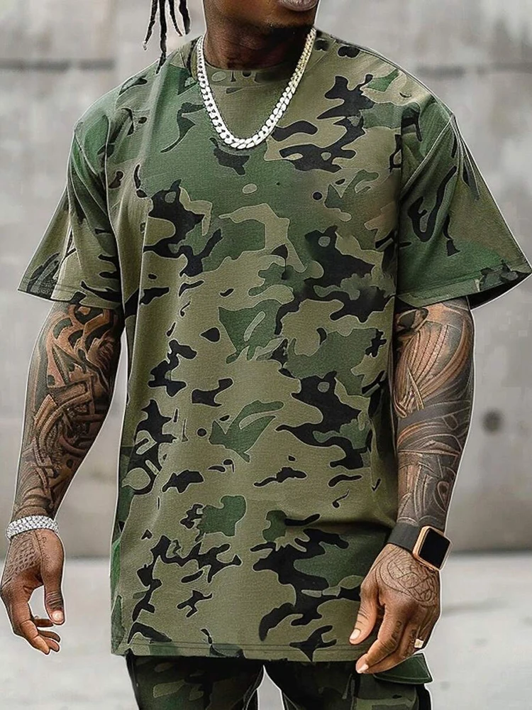 T-shirt męski z nadrukiem Camo Letni codzienny T-shirt męski Outdoor Street Top z krótkim rękawem Fitness Sportowy T-shirt męski — zdjęcie 3