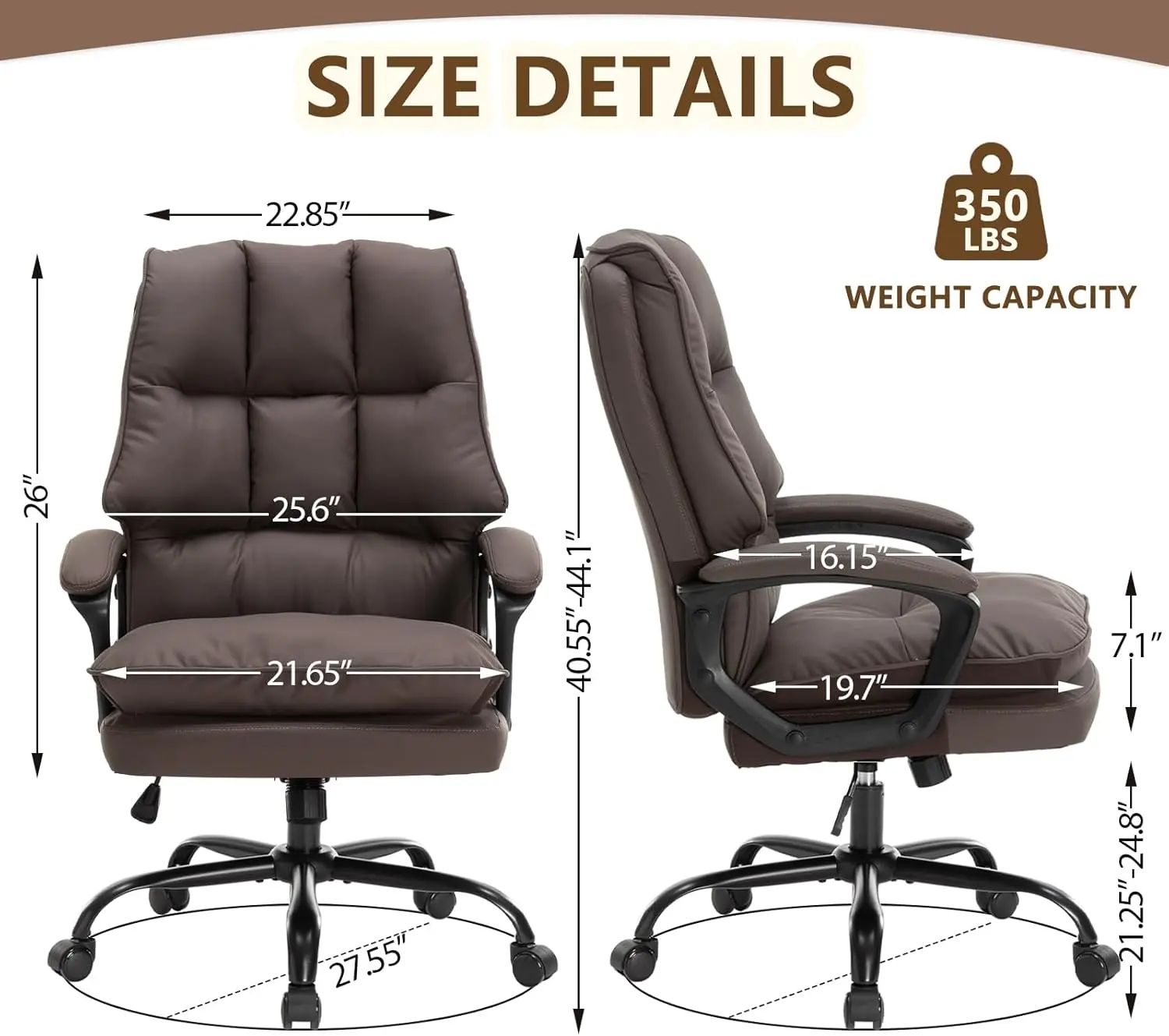 Double Padded Brown Height Adjustable COMFY Office Chair for Long Hours Work Executive & Home Office