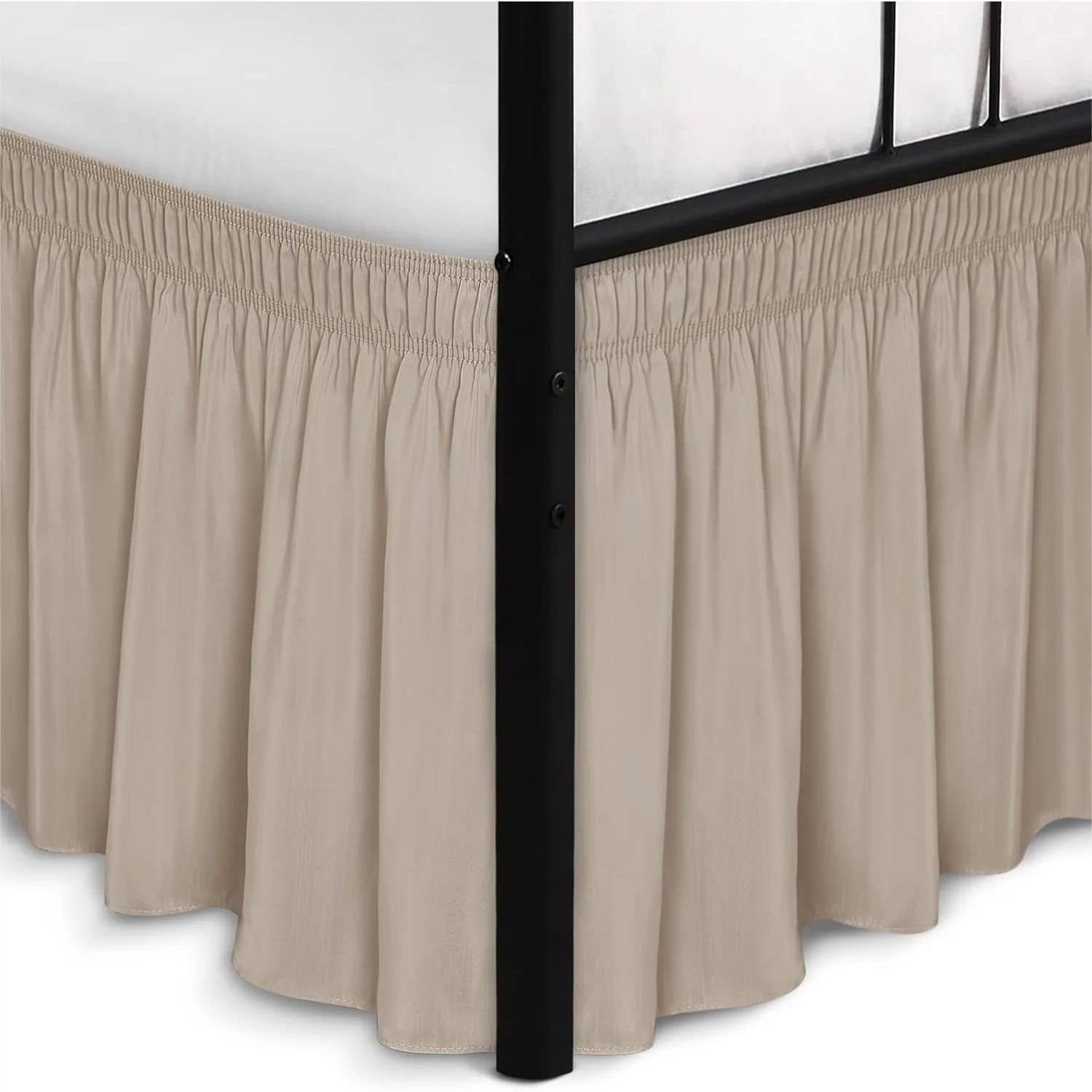 

Wrap Around Bed Skirt with Split Corners for Queen Beds 15" Drop, Light Camel Adjustable Elastic Dust Ruffle Easy Fit Wrinkle