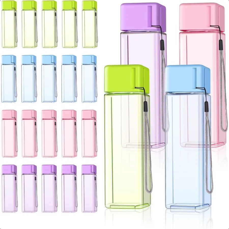 

24Pcs Water Bottles Bulk 17 Oz Reusable Plastic Water Bottle Sof Clear Colorful Gym Sports Large Drink Bottle for Adult Leak Sq