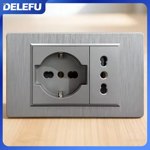 DELEFU Grey PC Brushed Italy Chile USB TypeC Fast Charging Socket Schuko Tuya Wifi Smart Switch Sat TV Tel Doorbell Curtain