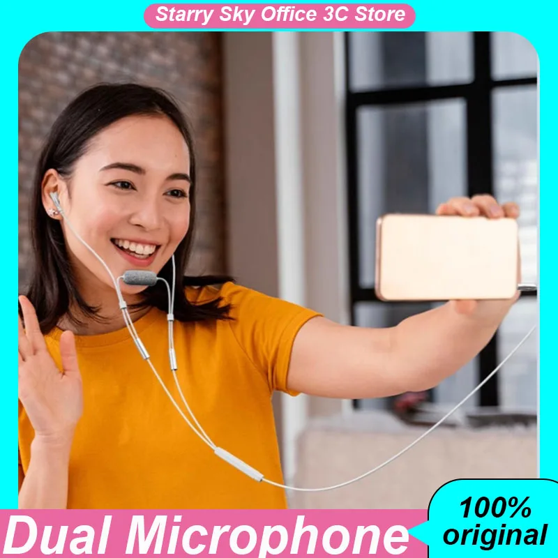 Dual Microphone Wired Type-C Karaoke Monitoring Earphones with Mic Home KTV Portable Lightweight Microphone for Mobile Phone