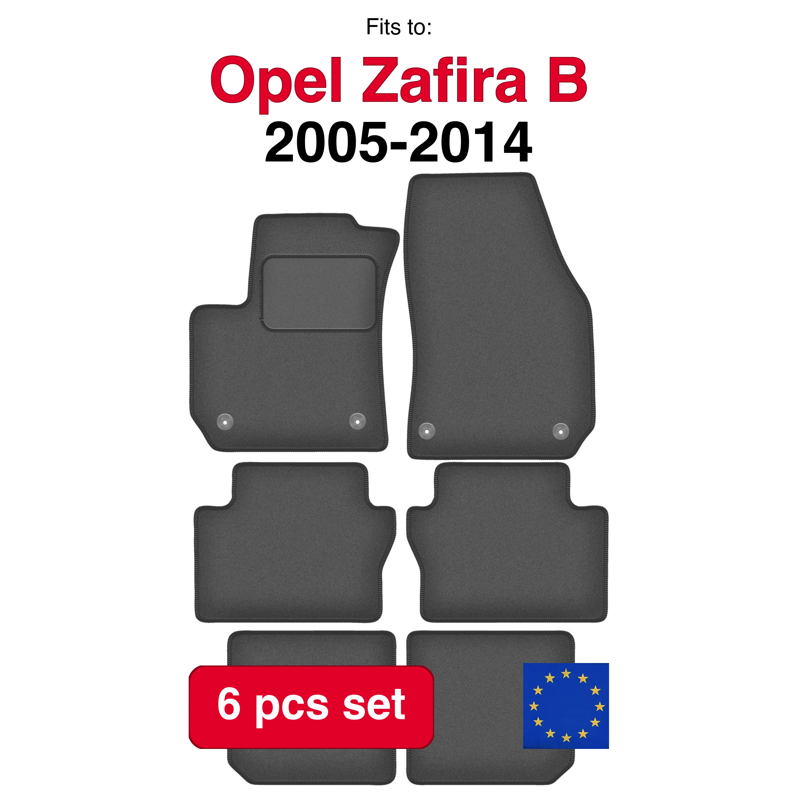 Image of Auto-Velourmatten für Opel Zafira B Minivan (2005-2014) - Graphit (6 Stück) Passgenaues Autofußmatten-Set