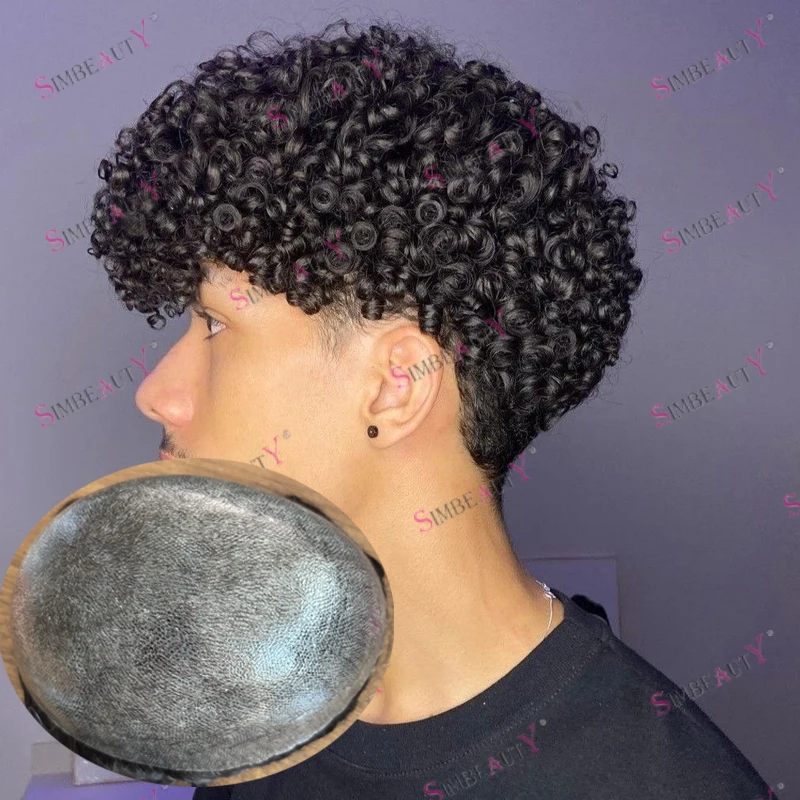 

Необнаружимые 12 мм Джерри Вьющиеся 100% человеческие волосы Remy Черные мужские парики Прочные серые коричневые шиньоны Полный парик из поликожи на основе кожи