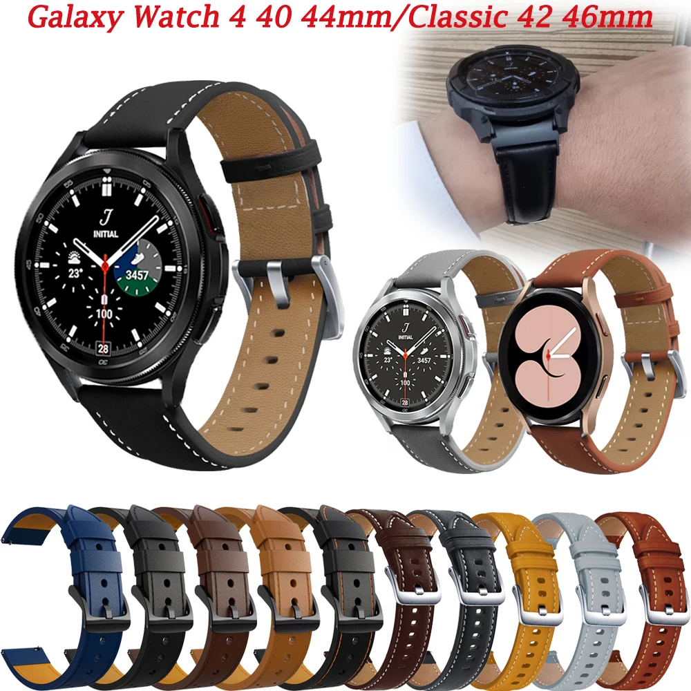 

20MM Genuine Leather Smartwatch Wristbanda Strapa For Samsung Galaxy Watch 4 40 44mm/Watch4 Classic 42 46mm Band Bracelet Correa