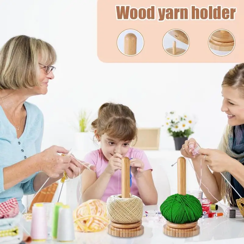 Yarn Holder For Crochet Rotating Wooden Yarn Holder Tabletop Spinner Wool Yarn Bobbin Holder Sewing Crochet Knitting Accessories