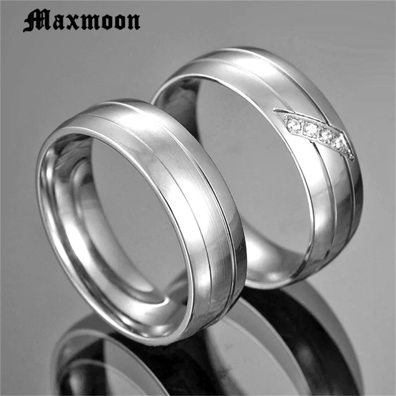 Maxmoon Wedding Rings for Women Men Couple Zirconia Band Stainless Steel Anniversary Engagement Jewelry Alliance Bijoux