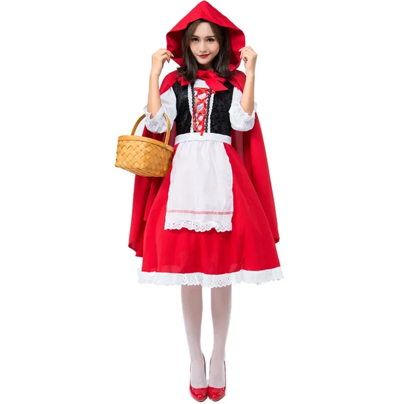 Little Red Riding Hood Princess Costume Sexy Adult Classic Fairy Tale Hooded Cosplay Dress for Carnival Party Nightclub